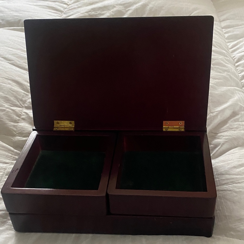 Elegant Maroon Jewelry Box with Gold Hinges - Picture 2 of 4